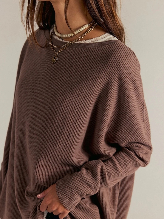 Free People Tops - Free People Oversized Waffle-Knit Crew Sweater in Dusty Mauve